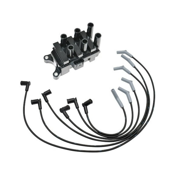 Ignition Coil and Spark Plug Wire Set 2 Piece - Compatible with 2003 - 2008 Ford Ranger 3.0L V6 2004 2005 2006 2007