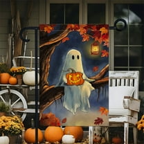 DAMAI Fall Floral Pumpkins Garden Flag Ghost Garden Flag 12x18 Inch Vertical Double Sided Spooky Pumpkin Seasonal Holiday Flag Thanksgiving Holiday Harvest Burlap Yard Flag