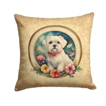 Carolines Treasures 14 x 14 in. Unisex Maltese & Flowers Fabric Decorative Pillow