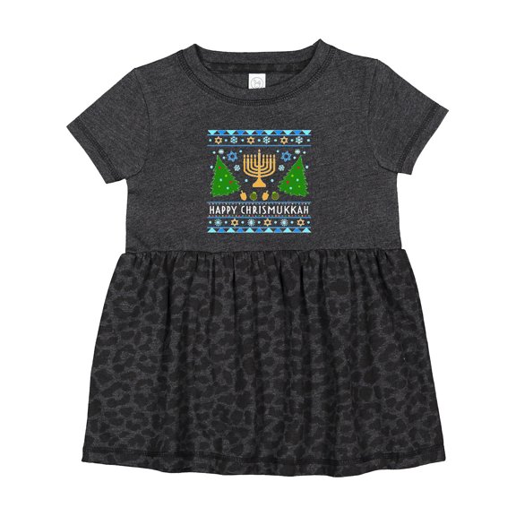 Inktastic Happy Chrismukkah Sweater Style with Menorah and Trees Girls Baby Dress