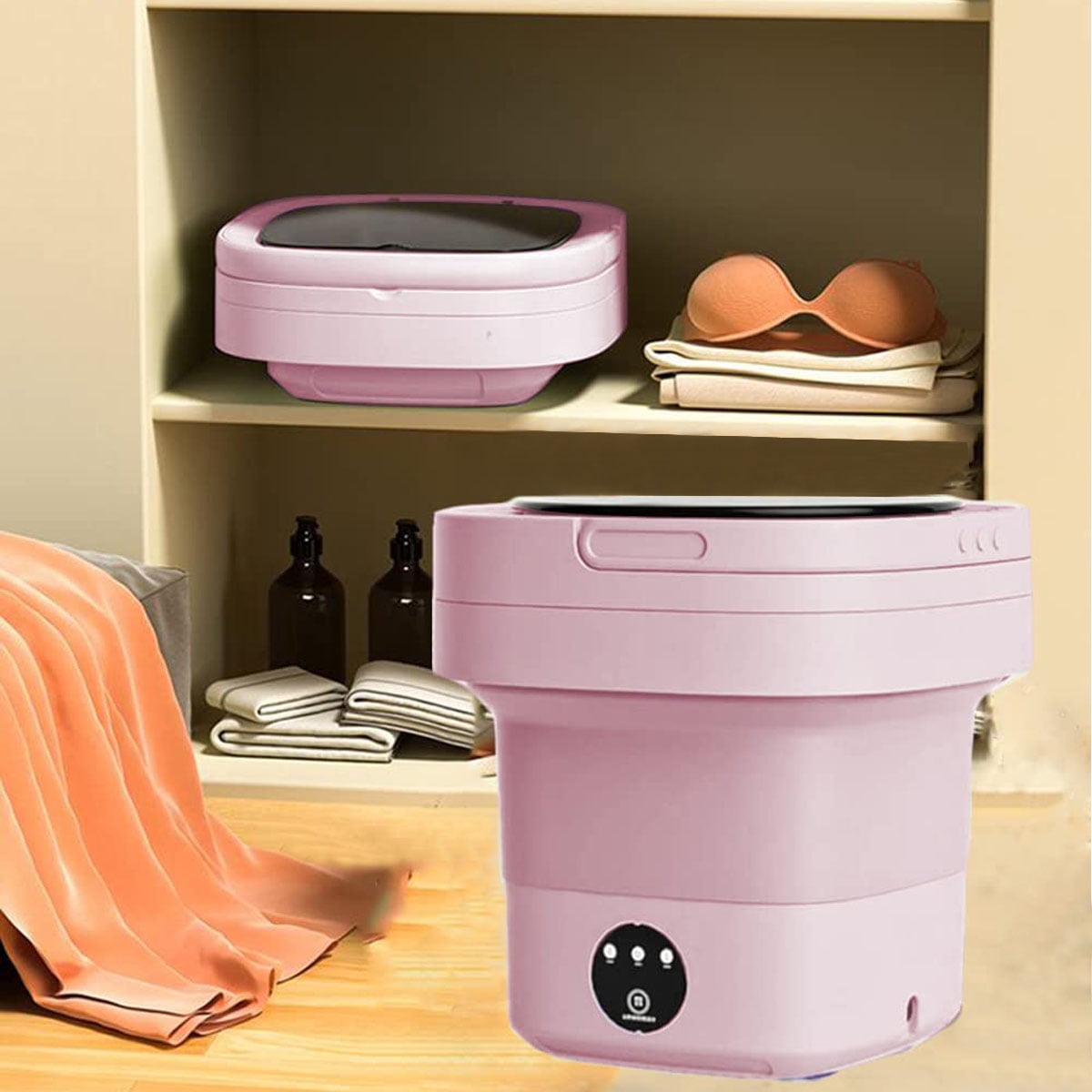 Portable Washing Machine, Foldable Mini Washer with Drain Basket, 3 Modes Deep Cleaning - 6.5L High Capacity for Lingerie, Personal, Baby, Delicates Cleaning(Pink)