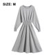 thumbnail image 2 of Vestido largo de manga larga con cuello redondo para mujer Vestido largo informal de cintura alta con cuello de corbata de color sólido Adepaton BST3003107-1, 2 of 6