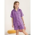 thumbnail image 5 of Usaibhir Unisex Satin Pajamas Set Girls Boys Button-Down Pjs Short Sleeve 2 Piece Sleepwear Kids Nightwear Teen Lounge Sets 4-14 Years, 5 of 8