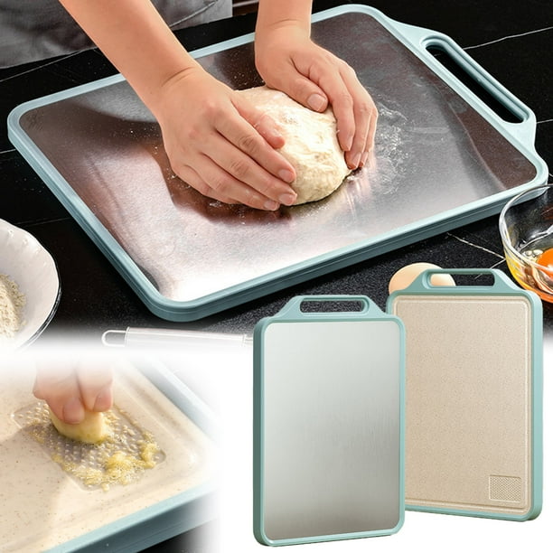 Tabla de cortar de dos caras para utensilios de cocina - Tabla de cortar de acero inoxidable 304 para cocina Tabla de cortar de grado alimenticio Para carne Frutas Verduras Apto para lavavajillas Tabl