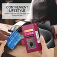 thumbnail image 5 of Compatible with iPhone 16 Pro Wallet Case, Classic PU Leather Flip Folio Case with Card Holders Kickstand [Shockproof TPU Inner Shell] Phone Cover for iPhone 16 Pro, Winered, 5 of 7