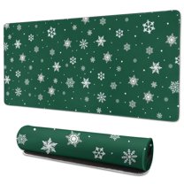 Long Mouse Pads for Desk,Green Christmas Snowflake Pattern Desk Mats on Top Of Desks, Desk Mouse Pad Extra Large with 3mm Non-Slip Base and Stitched Edge for Gaming,Office,Work,Home 35.4x15.7in
