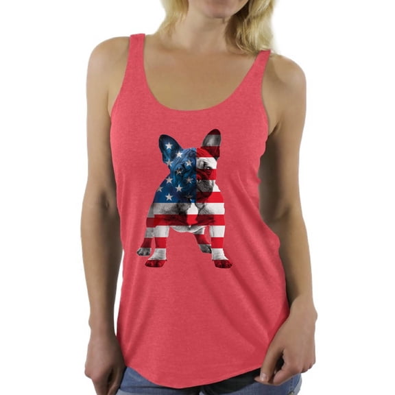 Awkward Styles Women's USA Flag French Bulldog Cute Graphic Racerback Tank Tops 4th Of July Party Pet Lover