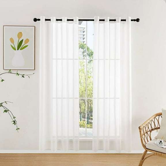 Light Filtering Curtains 52x84 in, White Soft Semi-Sheer Curtains with Grommet, Elegant Window Voile Drapes Curtains for Living Room, Dining, Bedroom, Home Decor