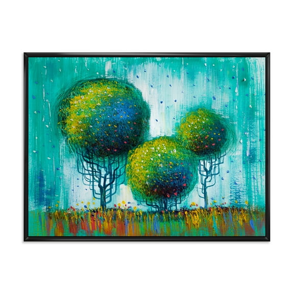 Designart 'Colourful Landscape Trees Impressionist II' Modern Framed Canvas Wall Art Print