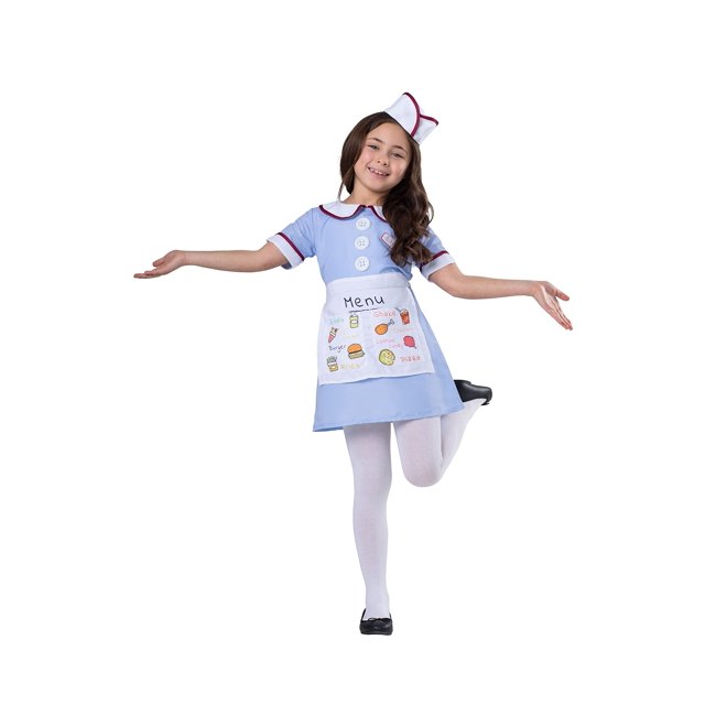 Costume Dress Up America Diner Waitress para niños, color azul