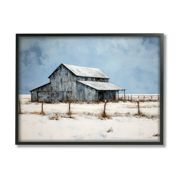 Stupell Industries Winter Barn Landscape Landscape Painting Black Framed Art Print Wall Art, 14 x 11