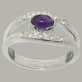 thumbnail image 2 of LBG British Made 10k White Gold Natural Amethyst & Cultured Pearl Womens Anniversary Ring - 33 size options - Size 4.5, 2 of 7