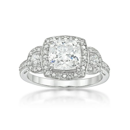 - Sterling Silver Simulated Diamond Cushion 3 Stones Ring