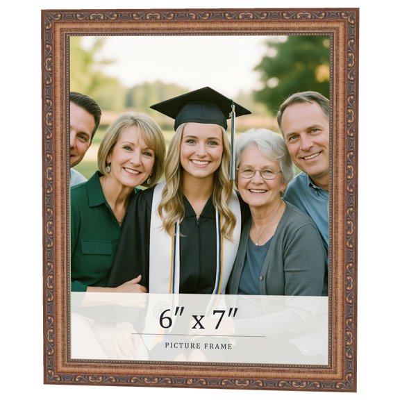 6x7 Frame Gold Solid Wood Picture Frame Width 1.25 Inches | Interior Frame Depth 0.375 Inches |