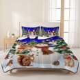 thumbnail image 3 of Quilts Full Size Bedding Set, Blue Christmas Lightweight Quilted Comforter, Snowman Elk Xmas Tree Snowflake Soft Reversible Bedspread Coverlet with Pillow Covers for All Season, 78" x 90", 3 of 9