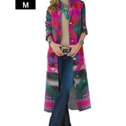 Women Long Sleeve Print Maxi Coat