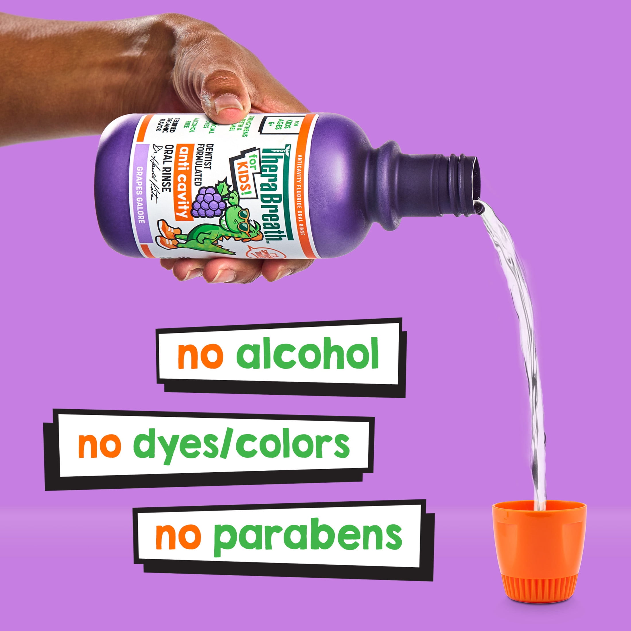 TheraBreath Kids Mouthwash with Fluoride, Organic Grapes Galore, Anticavity, 10 fl oz