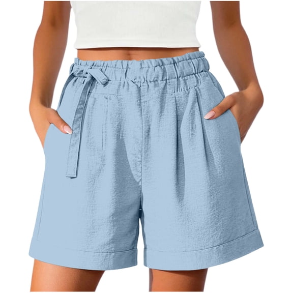 ZHYou Womens Shorts Elastic Waist Pull On Lightweight High Waisted Side Tie Soft Casual Summer Shorts with Pockets