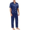 thumbnail image 2 of INSPIRE CHIC Men's Classic Satin Pajama Sets Short Sleeves Button Down Nightwear Sleepwears Loungewear S Blue, 2 of 6