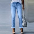 thumbnail image 2 of CIENVNSTG Women Jeans High Waist Stretchy Ripped Jeans Trendy Raw Hem Straight Leg Jean Distressed Denim Pants with Pockets Blue M, 2 of 7