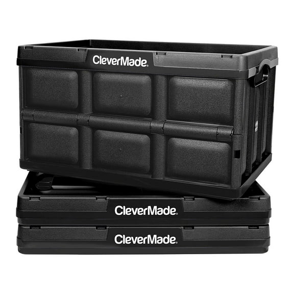 CleverMade CleverCrate Stackable 46L Collapsible Storage Bins, Black (3-Pack)