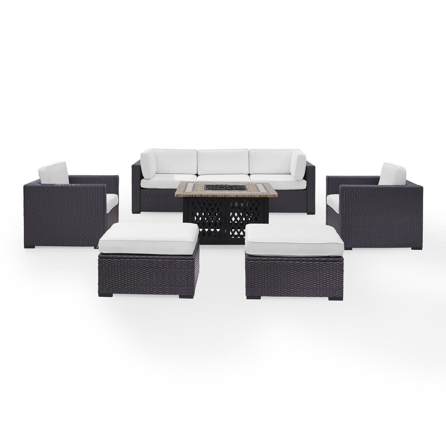 Crosley Furniture Biscayne 7 Person Outdoor Wicker Seating Set In White