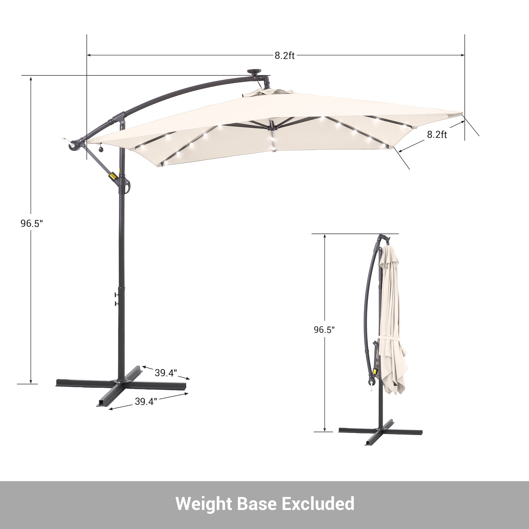 ACEGOSES 8.2x8.2ft LED Square Outdoor Patio Canopy Offset Umbrellas for Villa Gardens, Lawns and Yard,Beige