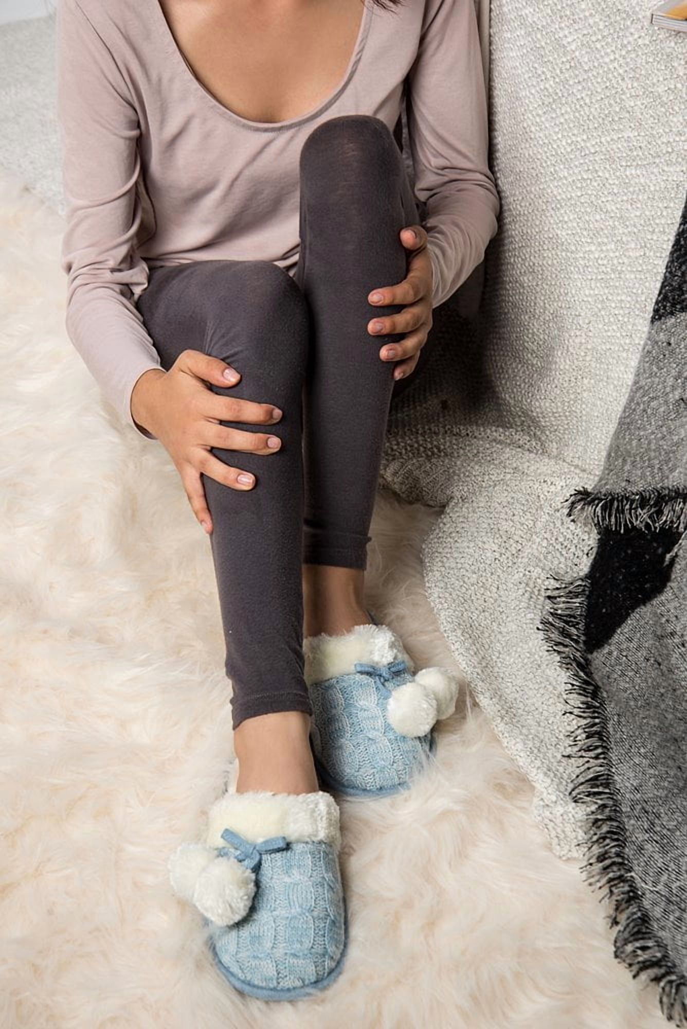 Women’s Fuzzy Knit Pom-Pom Memory Foam Slippers – Non-Slip House Shoes, Cozy Indoor Footwear