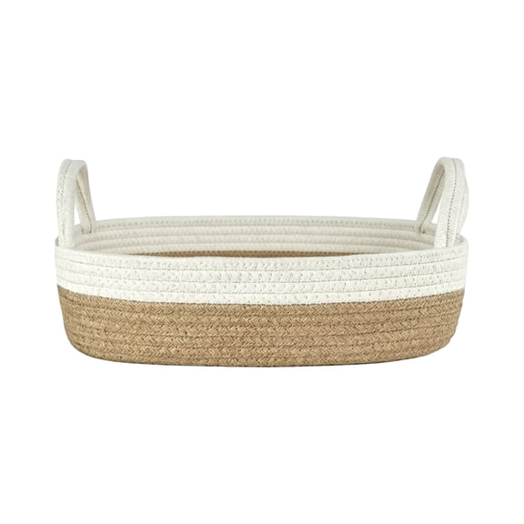 Aneralied Woven Storage Basket with Handle Boho Cotton Rope Bathroom Countertop Organizer Basket Bathroom Decor 13X6in