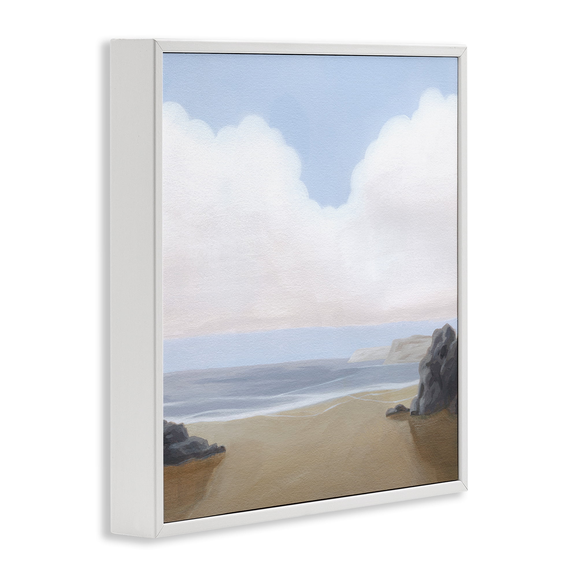 Stupell Industries Soft Clouds Over Beach Landscape Painting White Framed Art Print Wall Art, 17 x 17