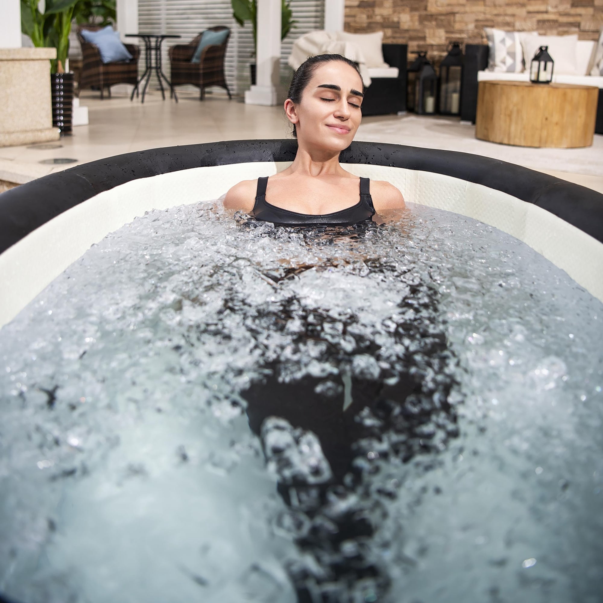 SaluSpa: Glacial Dip - Cold Plunge Inflatable Tub - 60x36x28", Black Marble, Ice Bath, FortiFiber, Polar Shield Year Round Use, Cover & Storage Bag