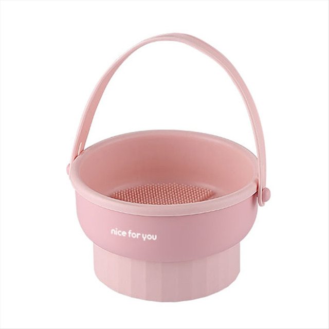 Estera Limpiadora de Brochas de Maquillaje , Cuenco de Limpieza de Brochas de Maquillaje de Silicona con Soporte de Secado, Herramienta de Limpieza, Rosa