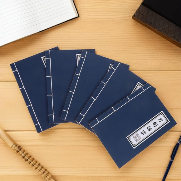 TEHAUX 5Pcs Vintage Chinese Style Journal with Calligraphy Cover Assorted Color Blank Pages for Writing