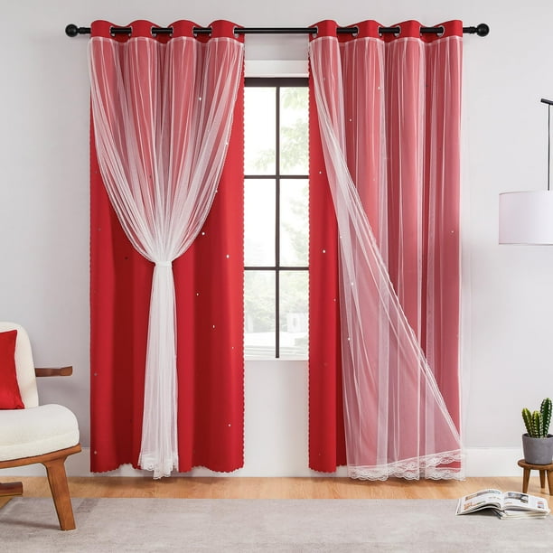 Cortinas XiDi Kids Unicorn Star Blackout, 160 x 132 cm, 2 unidades, color rojo