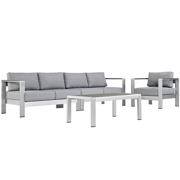 Modern Contemporary Urban Design Outdoor Patio Balcony Four PCS Sectional Sofa Set, Grey Gray, Aluminum