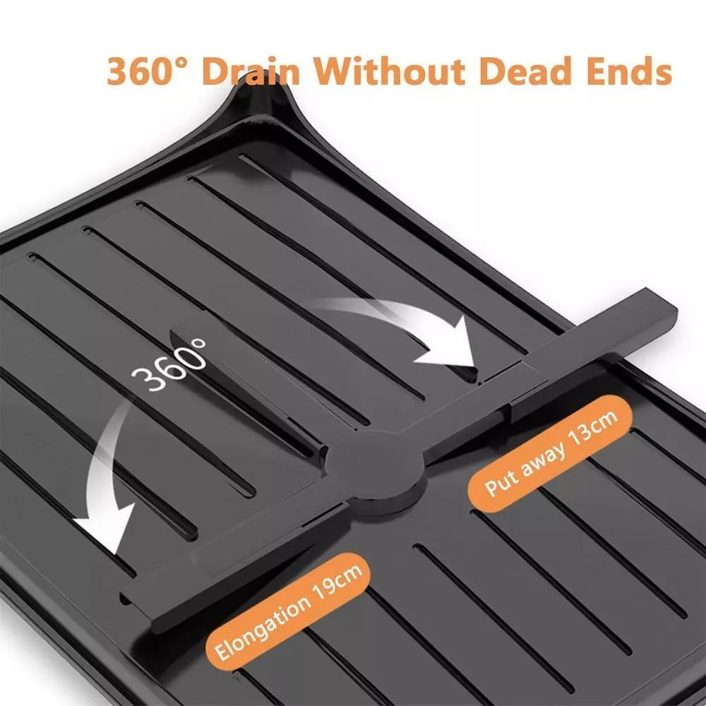2-Tier Kitchen Dish Drying Rack with Drain Board, Carbon Steel Utensil Holder, Space-Saving Design for Plates, Cups & Cutlery