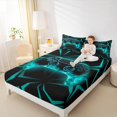 thumbnail image 4 of jejeloiu Teens Video Game Queen Sheet Sets,Boys Gamepad Console Flat Sheet,Cyan Black Queen Fitted Sheet For Kids,Microfiber Bedroom Decor,4-Piece, 4 of 7