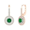 thumbnail image 2 of 1.79 Ct Round Cut Halo Drop Dangle Green Emerald 14K White Rose Solid Solid Gold Everyday Dainty Earrings Lever Back, 2 of 7