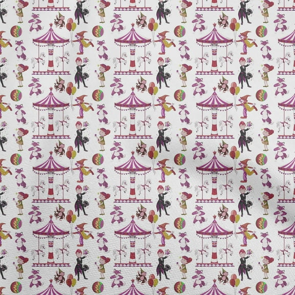 oneOone Cotton Flex White Fabric Circus Diy Clothing Quilting Fabric Print Fabric By Yard 40 Inch Wide-aB
