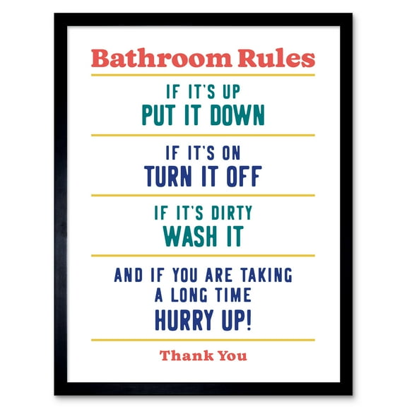 Funny Bathroom Rules Art Toilet Rules Sign Wall Art Art Print Framed Poster Wall Decor 12x16 inch