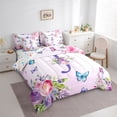 thumbnail image 3 of Homewish Purple Initial J Letter Bedding Comforter Set 7pcs, Watercolor Rose Floral King Bedding Sets, Kawaii Dreamy Butterfly Reversible Bed Sheets, Ultra Soft Bedroom Decor, 3 of 7