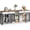 Brown + embossed white, variant on 78.7" Double Dog Crate Furniture for 2 Dogs, Indoor Dog Kennel TV Stand - 2 Drawers, 3 Shelves, Built-In Feeding Bowls - Wood & Metal - Embossed Black