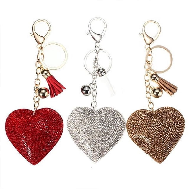 Romantic Dazzling Rhinestone Love Heart Charm Pendant Fringe Keychain Keyring