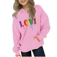 thumbnail image 2 of Spazoro Girls Hooded Sweatshirts, Soft & Comfy Long Sleeve Love Print Fashion Fall Winter Tops for Girls Pink Size 11 T, 2 of 4