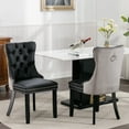 thumbnail image 2 of PORKISS Dining Chairs Set of 2, Modern Wood and PU Dining Chairs with Back Ring and Nailhead Trim, Upholstered Tufted Velvet Chair with Wood Legs for Dining Room, Kitchen, Black/Gray, 2 of 10