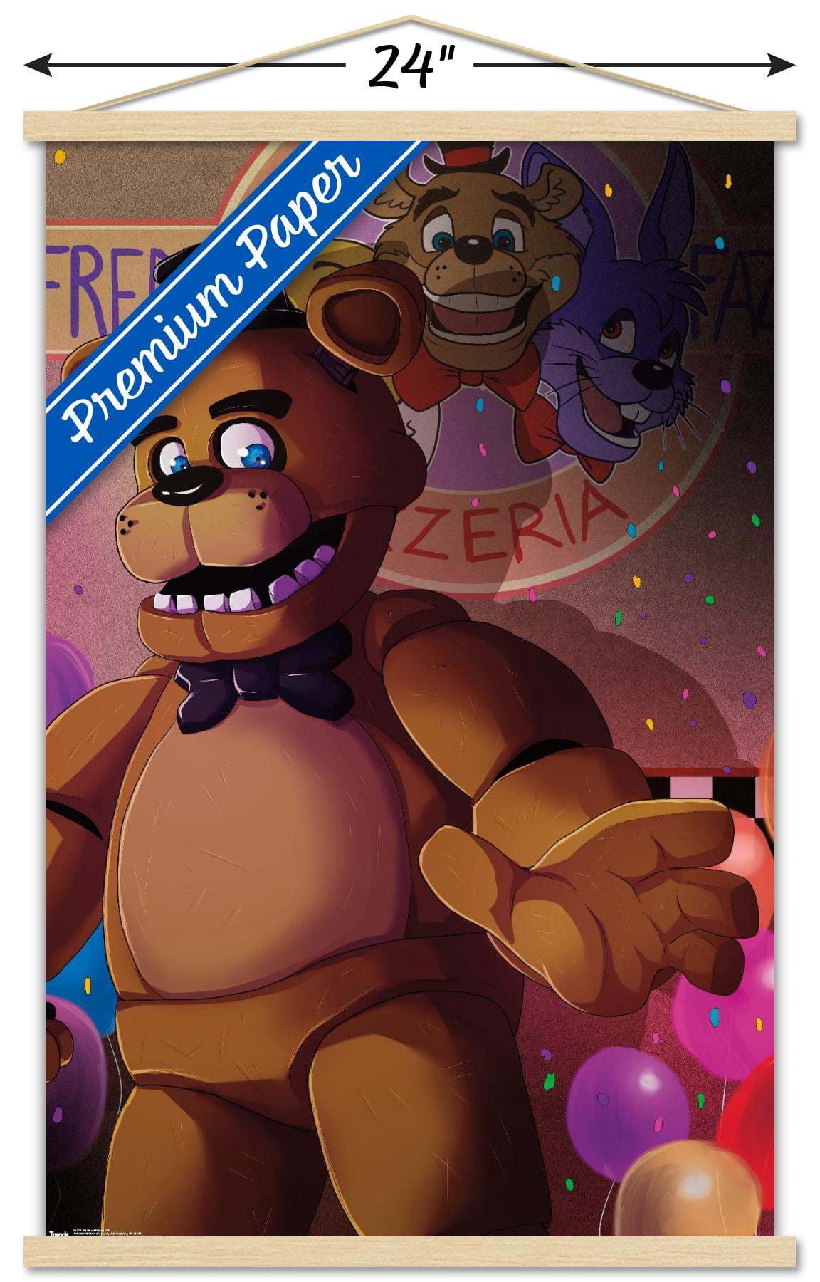 Five Nights at Freddy's - Pizzeria Art Wall Poster with Wooden Magnetic Frame, 22.375" x 34"