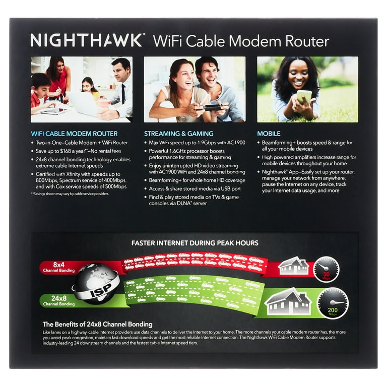 NETGEAR Nighthawk AC1900 WiFi DOCSIS 3.0 Cable Modem Router (C7000)
