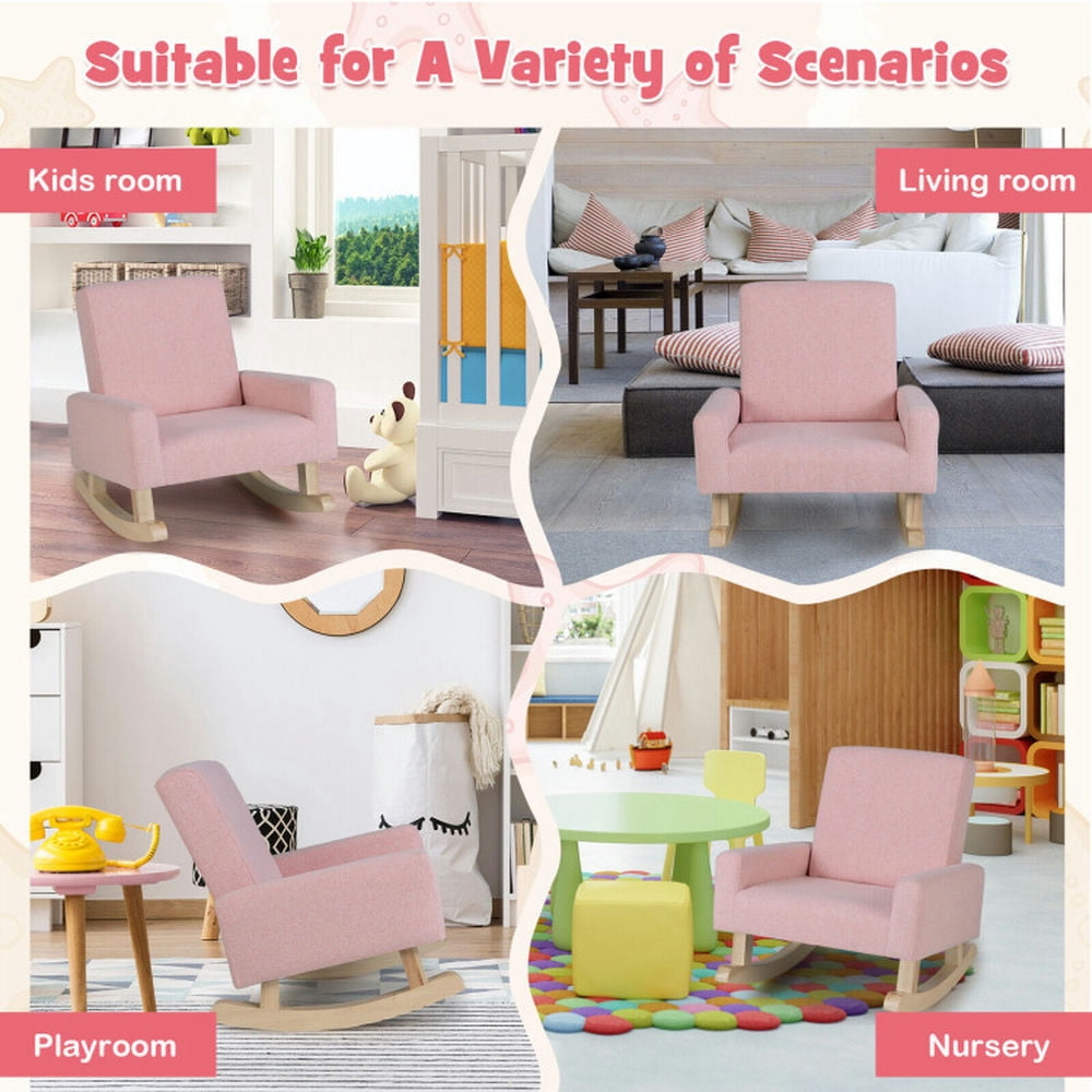 Topcobe Kids Rocking Chair with Solid Wood Legs, Toddler Living Room Chair-Pink