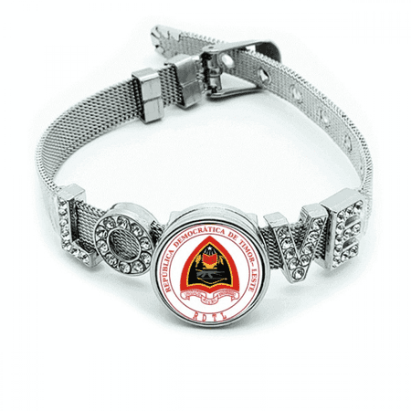 Dili East Timor National Emblem Bracelet Wristband Crystal Love Adjustable Bangle