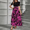 thumbnail image 2 of Women's Summer Wrap Maxi Dress Casual Boho Floral Crew Neck Short Sleeve Ruffle Hem Split Beach Long Dresses Hot Pink L, 2 of 5